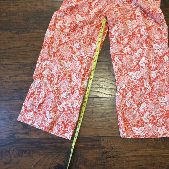 Naturals d&co Orange Bright Floral Flowy Linen Blend Summer Beachy Wide Leg Pant - Picture 6 of 8